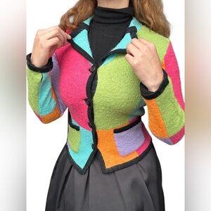 Bellepointe 100% wool Retro Colorblock  Cardigan - Small